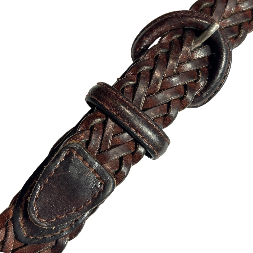 Woven Leather Covered Buckle Braided Belt Brown Size 36 (Fits up to 42") - Picture 3 of 9